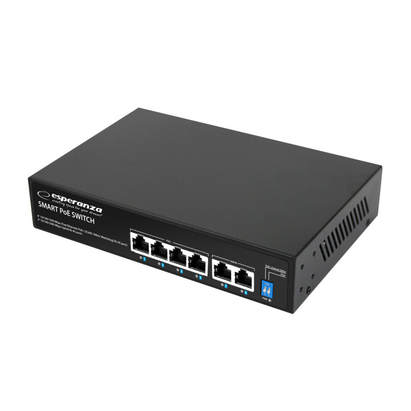 ENS107 Esperanza switch med 6 portar, PoE 10/100/1000 65W Goliath.