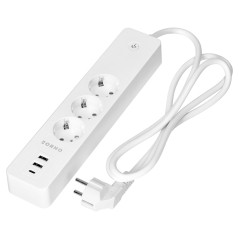 Förlängningssladd med 3 jordade Schuko-uttag och 2xUSB-strömbrytare, Tuya Smart Wi-Fi, vit