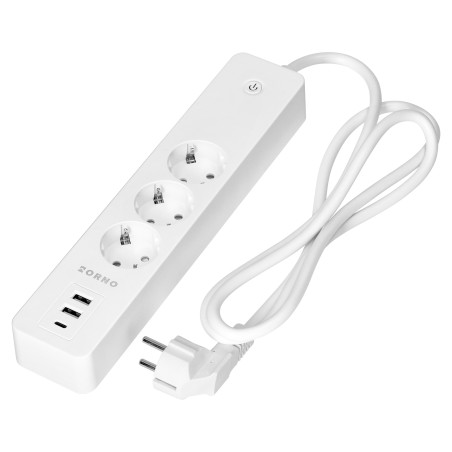 Förlängningssladd med 3 jordade Schuko-uttag och 2xUSB-strömbrytare, Tuya Smart Wi-Fi, vit