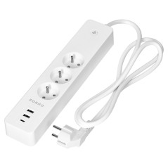 Förlängningssladd med 3 jordade uttag och 2xUSB-strömbrytare, Tuya Smart Wi-Fi, vit.
