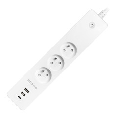 Förlängningssladd med 3 jordade uttag och 2xUSB-strömbrytare, Tuya Smart Wi-Fi, vit.