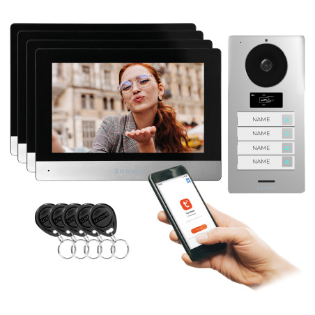 GAYD MULTI4, fyrfamiljers videodörrtelefonset, 2-trådig, 8', Wi-Fi, pekskärm, 2MP Full HD, RFID | HandlaSmidigt.se