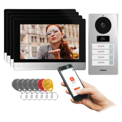 GAYD MULTI4, fyrfamiljers videodörrtelefonset, 2-trådig, 8', Wi-Fi, pekskärm, 2MP Full HD, RFID