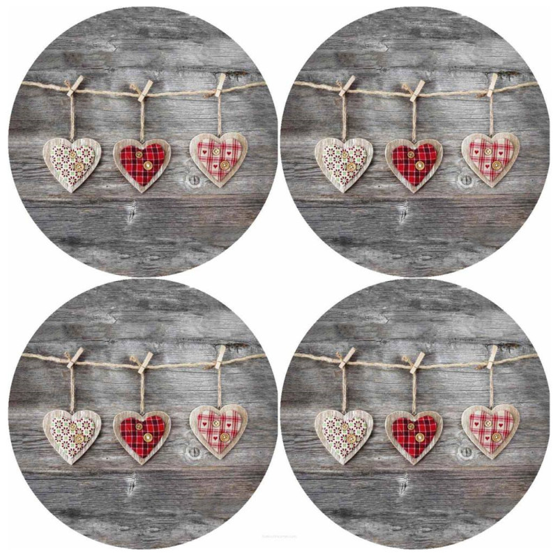 Set med runda bordsunderlägg 4D - HEARTS
