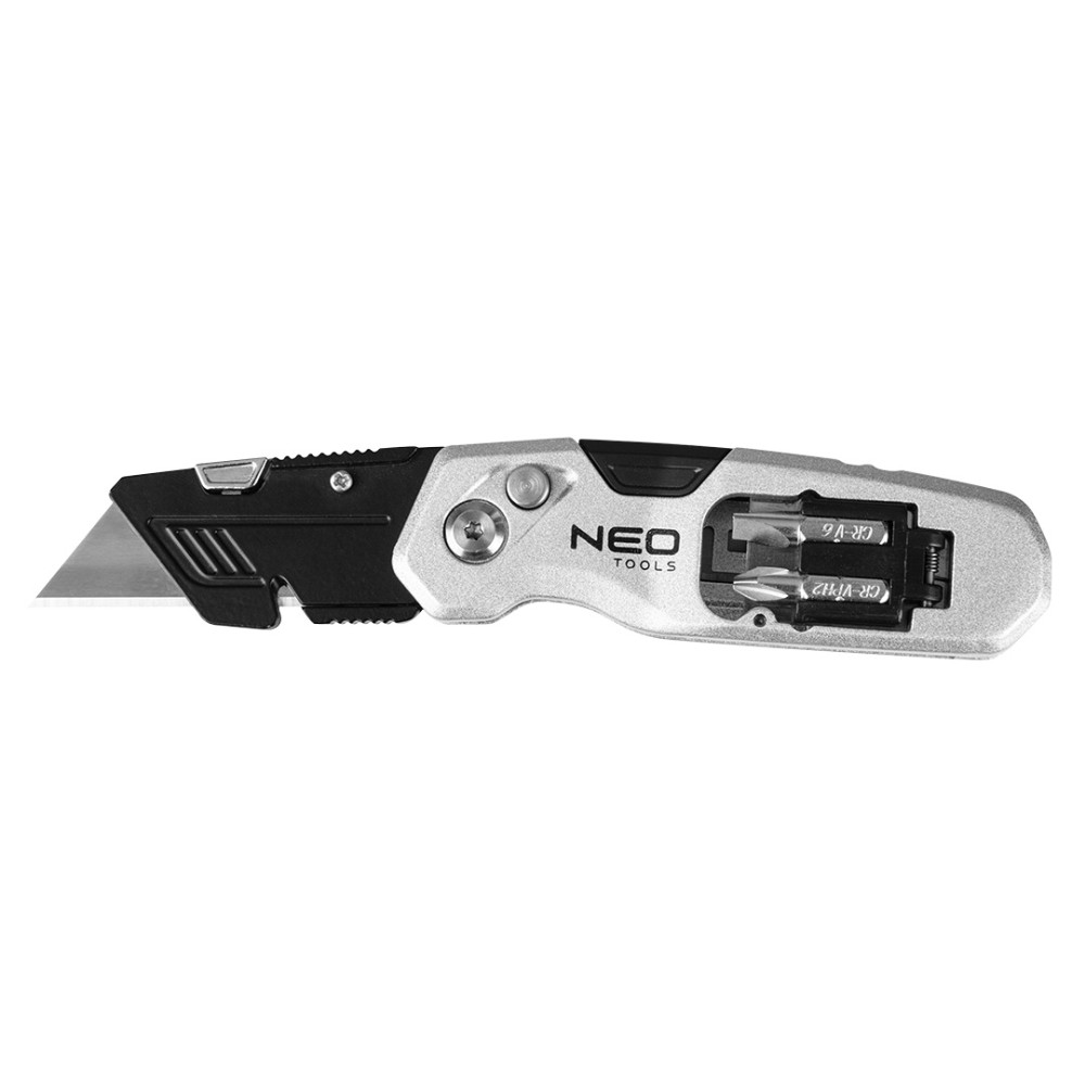Kniv med vikbart trapezformat blad, 1+3 blad, 2 bitsar. Kniv med vikbart trapezformat blad, 1+3 blad, 2 bitsar.