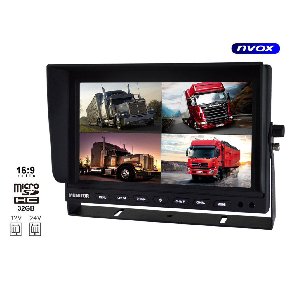 Bilskärmen LCD 9 tum med stöd för 4 kameror och en DVR-inspelningsfunktion 12V 24V. Bilskärmen LCD 9 tum med stöd för 4 kameror och en DVR-inspelningsfunktion 12V 24V.