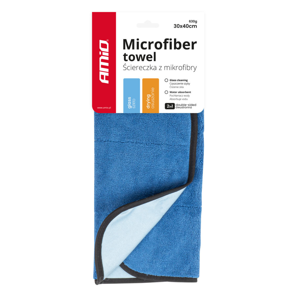 Mikrofiber för rengöring och torkning av bilrutor 2i1 30x40 cm amio-03746