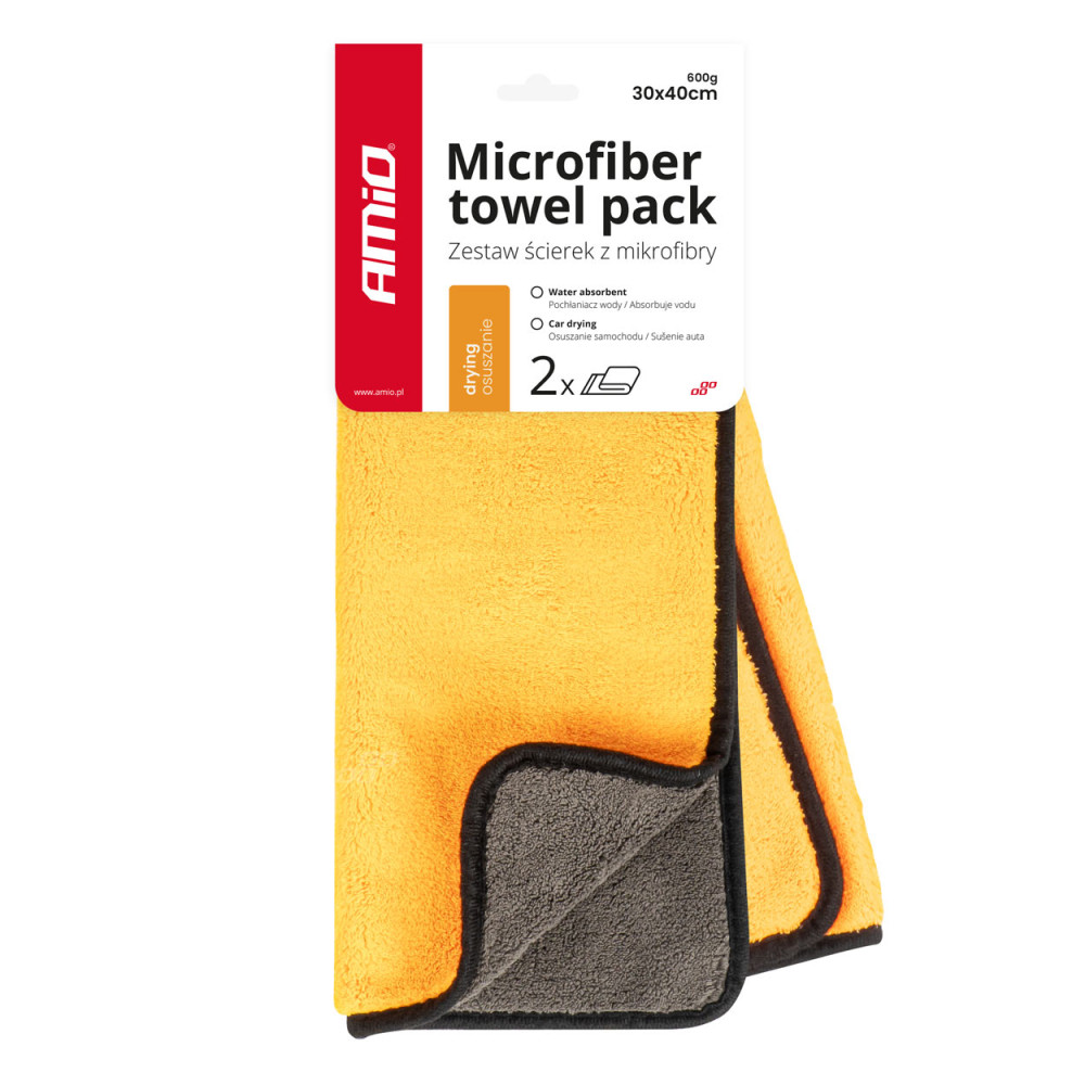 Mikrofiberduk handduk för att torka bilfärg 30x40 cm 2 stycken amio-03752