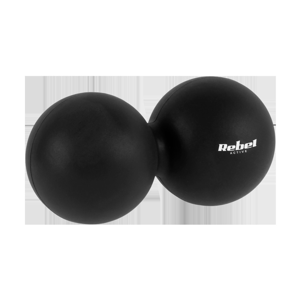 Duoball dubbelboll för massage 6,2 cm, svart färg, silikonmaterial, REBEL ACTIVE Duoball dubbelboll för massage 6,2 cm, svart färg, silikonmaterial, REBEL ACTIVE
