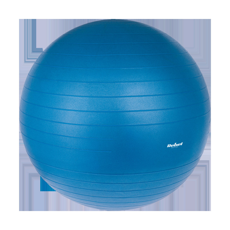 Gymnastikboll för rehabilitering 75 cm med handpump, blå färg, REBEL ACTIVE.