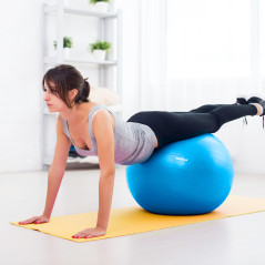 Gymnastikboll för rehabilitering 75 cm med handpump, blå färg, REBEL ACTIVE.
