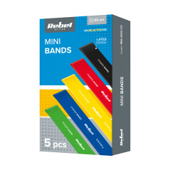 Ett set med latexträningsband - Mini Band L, 2.3-18.2 kg, 5 band, färgglada, REBEL ACTIVE