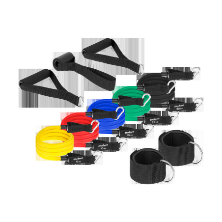 Elastiska bandset för träning - Power Tube Set, 5-80 kg, 5 band, REBEL ACTIVE