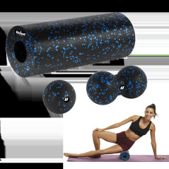 Massage roller set, roller, ball, duoball, 3 pieces, black-blue color, EPP material, REBEL ACTIVE. 

(Massagerullset, rulle, bol