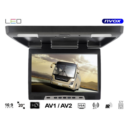 Nvox rf2090 med 20-tums LCD LED-skärm, takmonterad under taket med VGA, FM och IR.