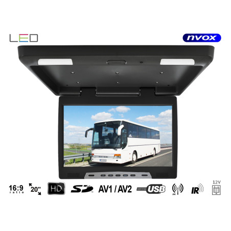 Hängande takmonterad LCD-skärm på 20 tum med LED, USB, SD, IR och FM.