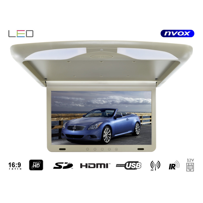 Hängande takmonterad LCD-skärm på 17 tum med LED, full HD, HDMI, USB, SD, IR och FM.