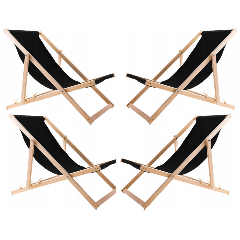 Sats med 4 svarta solstolar, monterade, träliknande