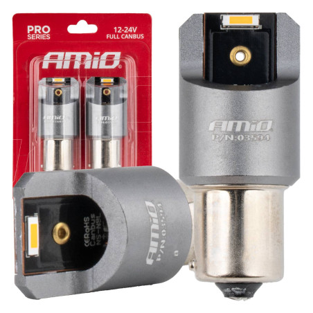 LED-lampor fullt Canbus för PY21W 2x1860 SMD orange 12V 24V amio-03594