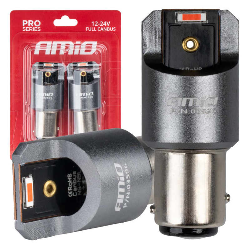 LED-lampor full canbus pro p21/5w 2x1860 smd röda 12v 24v amio-03596