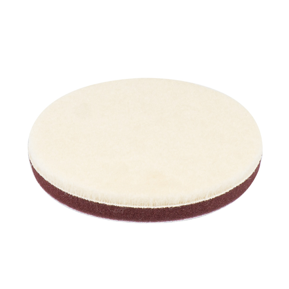 Polerskiva av ullfilt med polerskinn, hård, 125 mm kardborreband amio-03706. Polerskiva av ullfilt med polerskinn, hård, 125 mm kardborreband amio-03706.