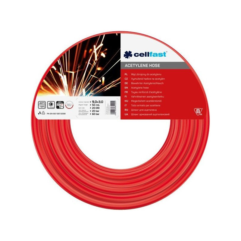 Slang för acetylen slang 9,0 mm i diameter, 60 meter på rulle