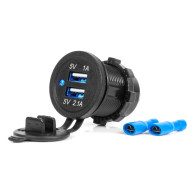 Biladdare för bil med vattentäta USB-uttag 3.1A 2xUSB 12V 24V amio-04216