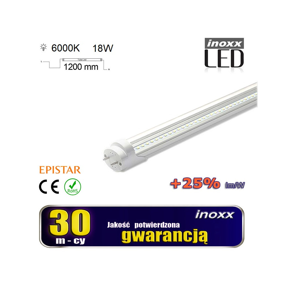 LED-lampa 120 cm 18 W T8 4000 K G13 kallt genomskinlig