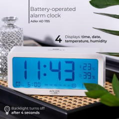 AD 1195 vit väckarklocka på batteri - vit