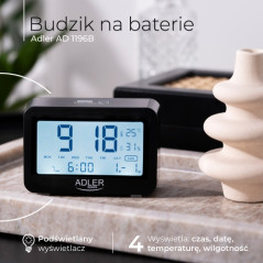 AD 1196 svart batteridriven väckarklocka