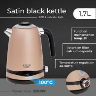 AD 1295 guld Vattenkokare i metall 1,7 l med LCD och temperaturreglering
