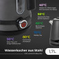 AD 1295 grå Metallvattenkokare 1,7l med LCD & temperaturreglering