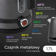 AD 1295 grå Metallvattenkokare 1,7l med LCD & temperaturreglering