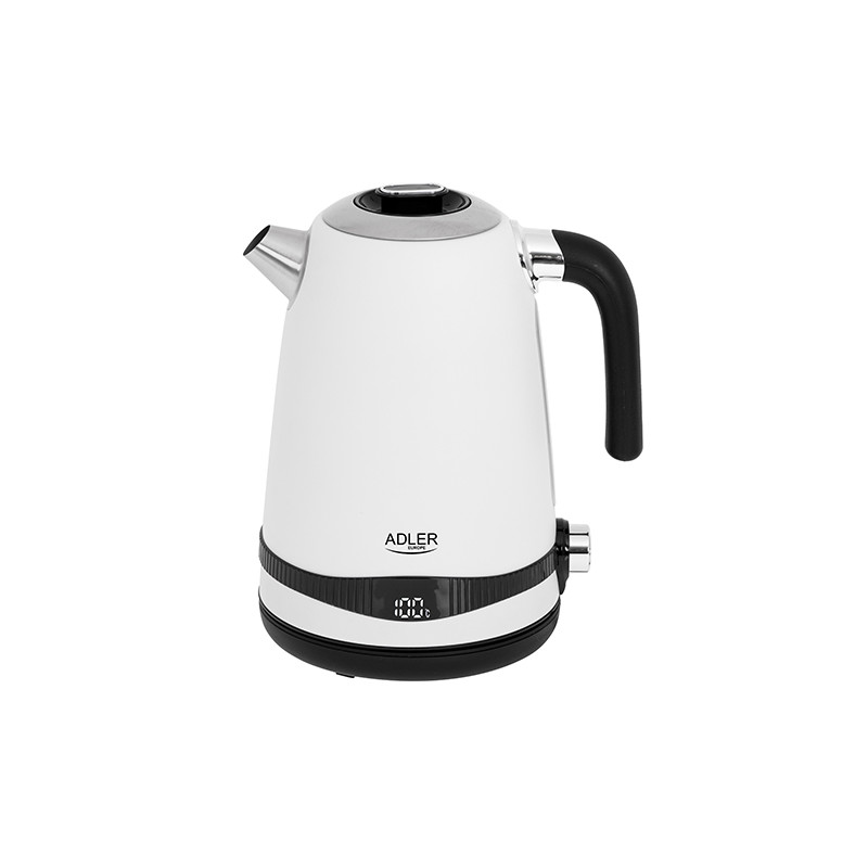 AD 1295 vit metallvattenkokare 1,7l med LCD & temperaturreglering