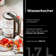 MS 1301 svart Glasvattenkokare 1,7 l med temperaturreglering.