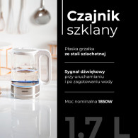 MS 1301 vit Glasvattenkokare 1,7 l med temperaturreglering.