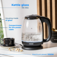 MS 1302 svart Glasvattenkokare 1,7 l