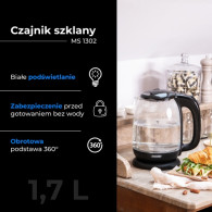 MS 1302 svart Glasvattenkokare 1,7 l