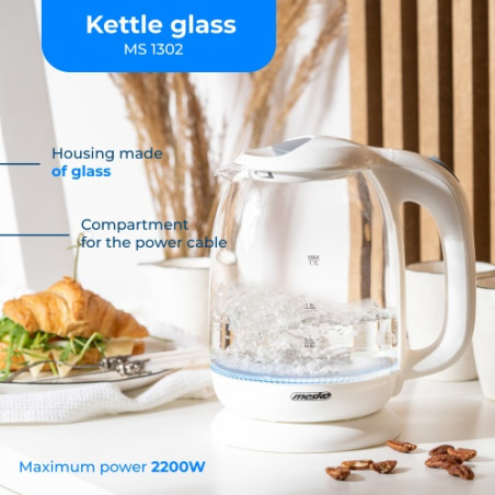 MS 1302 vit Glasvattenkokare 1,7 l