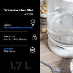MS 1302 vit Glasvattenkokare 1,7 l