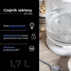 MS 1302 vit Glasvattenkokare 1,7 l