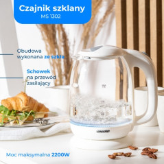 MS 1302 vit Glasvattenkokare 1,7 l