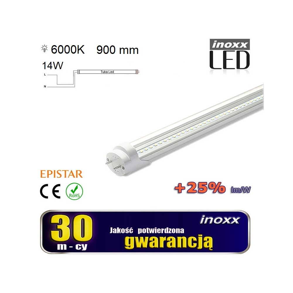 LED-lampa 90 cm 14 W T8 6000 K G13 kall genomskinlig enkelriktad