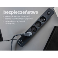 Listwa zasilająca antyprzepięciowa TRACER Power Line+ mobile ready 1.5 m (4 gniazda + 1x USB A+ 1x Type C, PD18W)