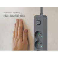 Listwa zasilająca antyprzepięciowa TRACER Power Line+ mobile ready 1.5 m (4 gniazda + 1x USB A+ 1x Type C, PD18W)