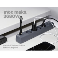 Strömförsörjningslist TRACER Power Line+ mobile ready 1,5 m (4 uttag + 1x USB A + 1x Typ C, PD18W)