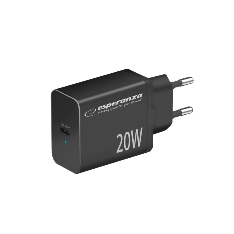 EZC104K Esperanza nätadapter 20w usb-c pd svart