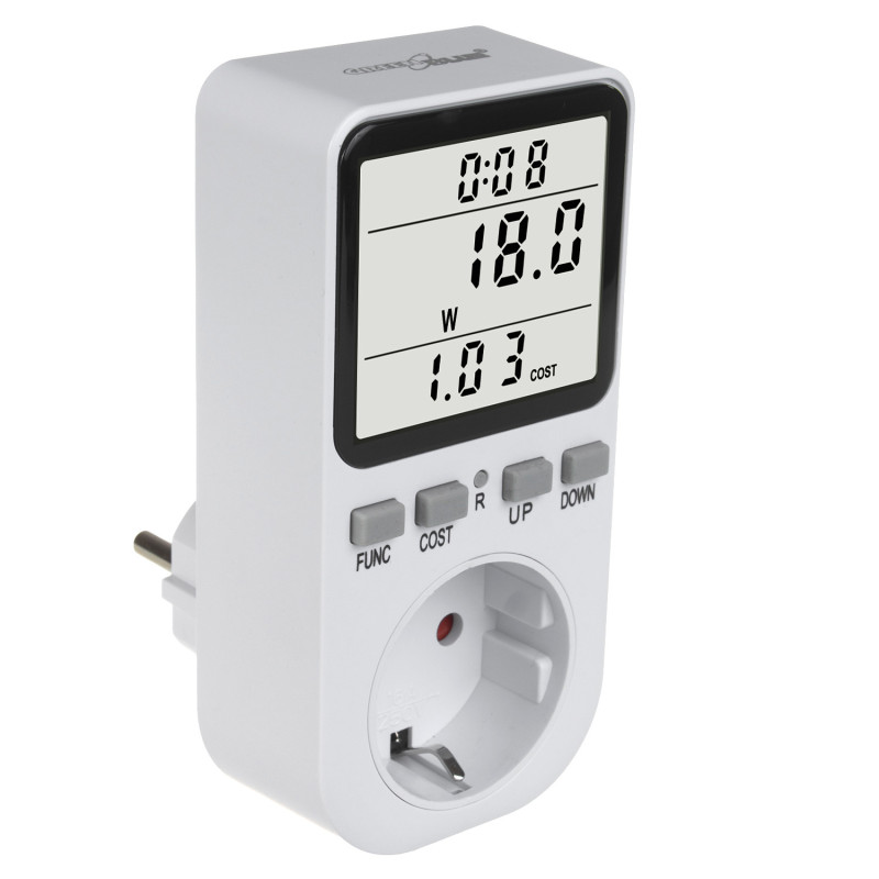 Energimätare GreenBlue, wattmätare, typ F, 220-240V AC, 50Hz, max belastning 16A, IP20, inbyggt batteri, GB364 F.