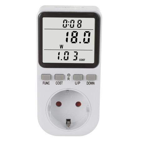 Energimätare GreenBlue, wattmätare, typ F, 220-240V AC, 50Hz, max belastning 16A, IP20, inbyggt batteri, GB364 F.