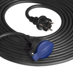 Förlängningssladd för verkstad, stänksäker IP44, 1x2P+Z 10m, oljebeständig gummikabel H07RN-F 3x1,5mm², 230VAC/16A.